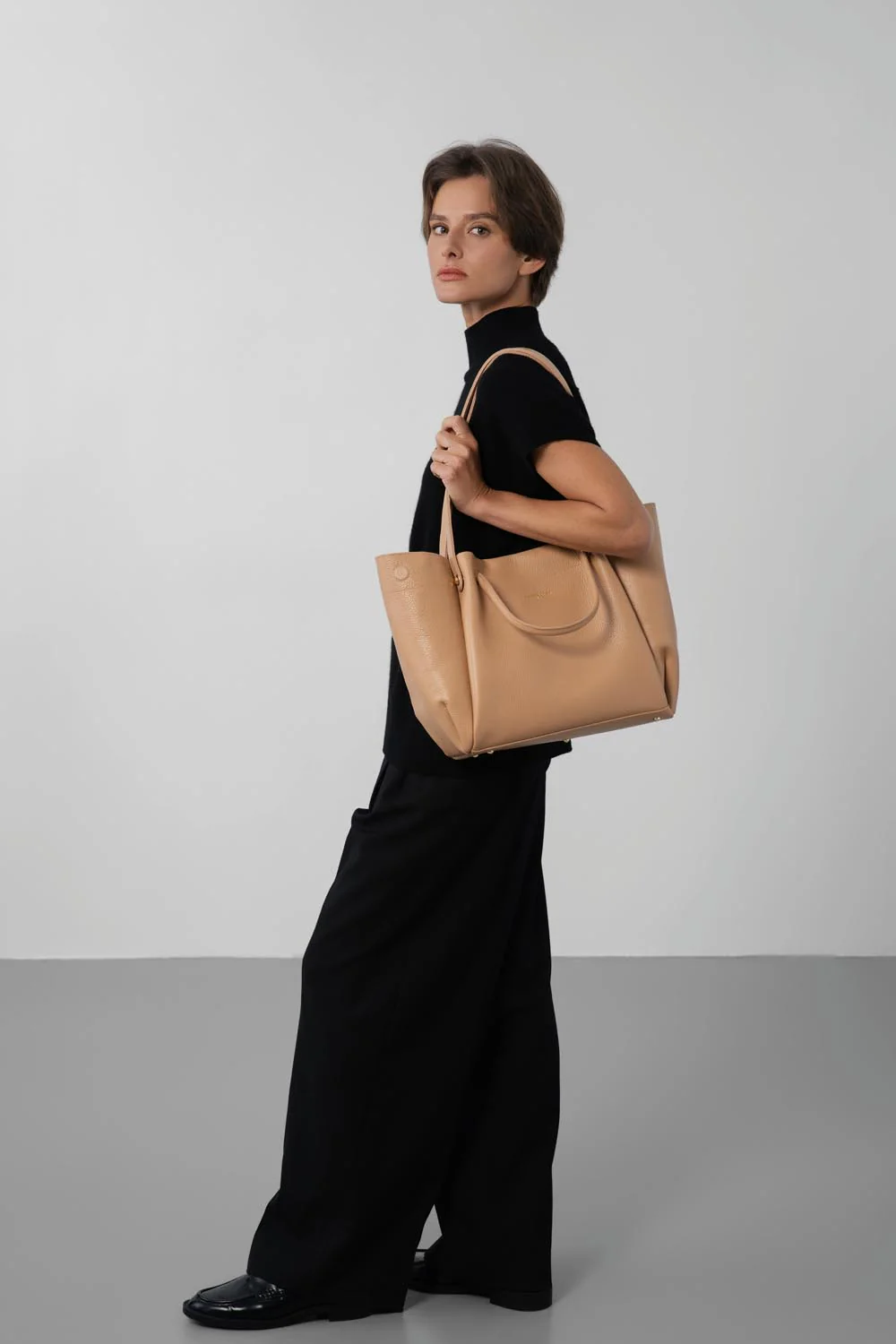 Très grand sac cabas épaule - Foulonné Double LOUISA - Image 2
